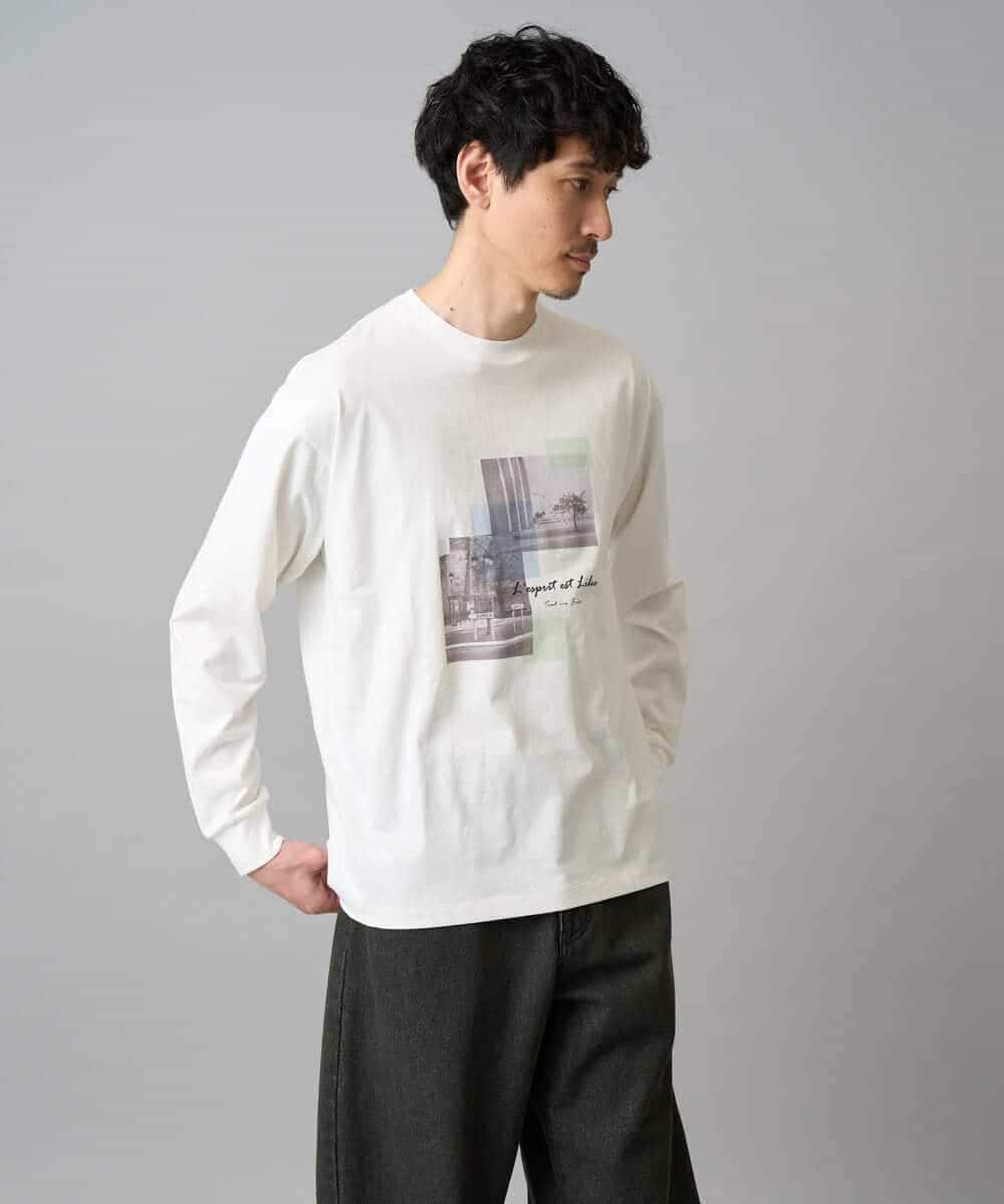 KHKED11049 a.v.v MEN(アー・ヴェ・ヴェ) フォトプリントワイドシルエットカットソー ライトグレー