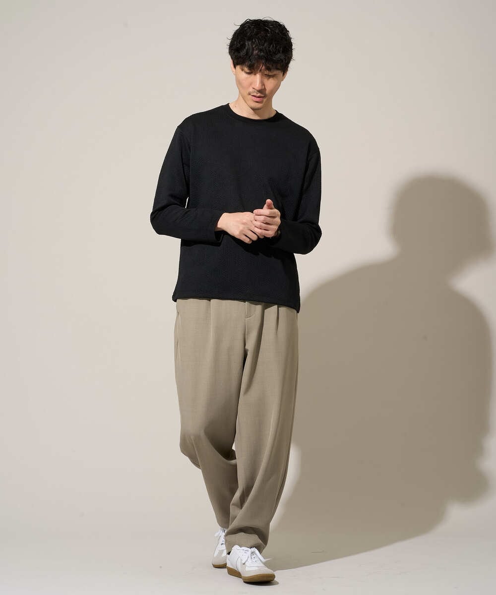 KHKED21049 a.v.v MEN(アー・ヴェ・ヴェ) 【イージーケア/洗濯機で洗える/毛玉になりにくい】キカジャガードクルーネックプルオーバー ブラック