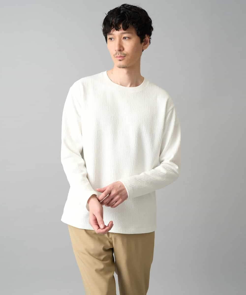 KHKED21049 a.v.v MEN(アー・ヴェ・ヴェ) 【イージーケア/洗濯機で洗える/毛玉になりにくい】キカジャガードクルーネックプルオーバー ホワイト