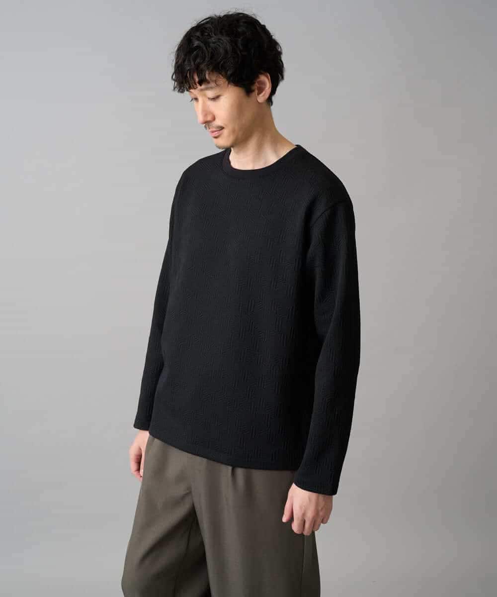 KHKED21049 a.v.v MEN(アー・ヴェ・ヴェ) 【イージーケア/洗濯機で洗える/毛玉になりにくい】キカジャガードクルーネックプルオーバー ブラック