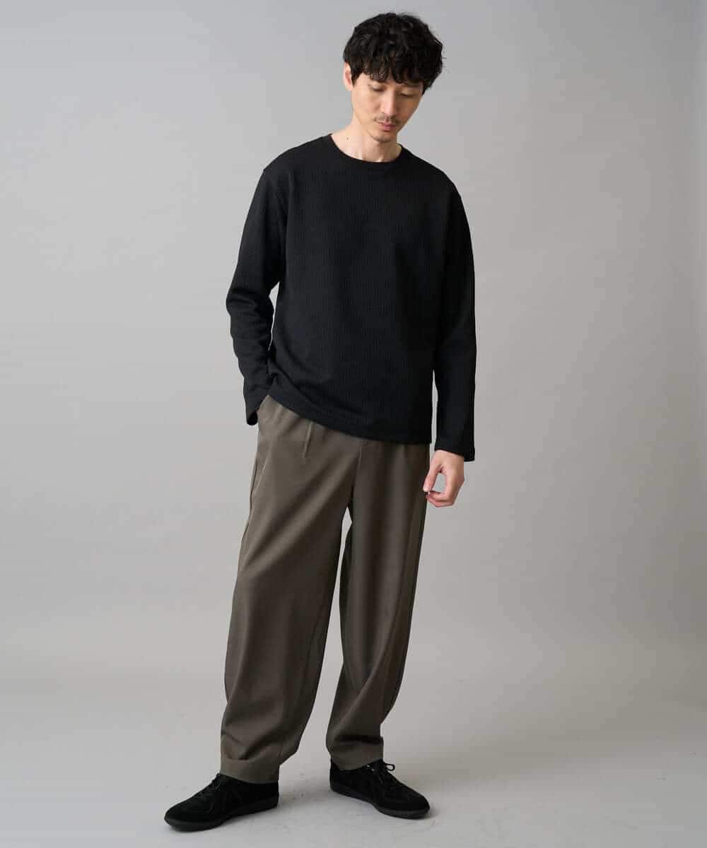 KHKED21049 a.v.v MEN(アー・ヴェ・ヴェ) 【イージーケア/洗濯機で洗える/毛玉になりにくい】キカジャガードクルーネックプルオーバー ブラック