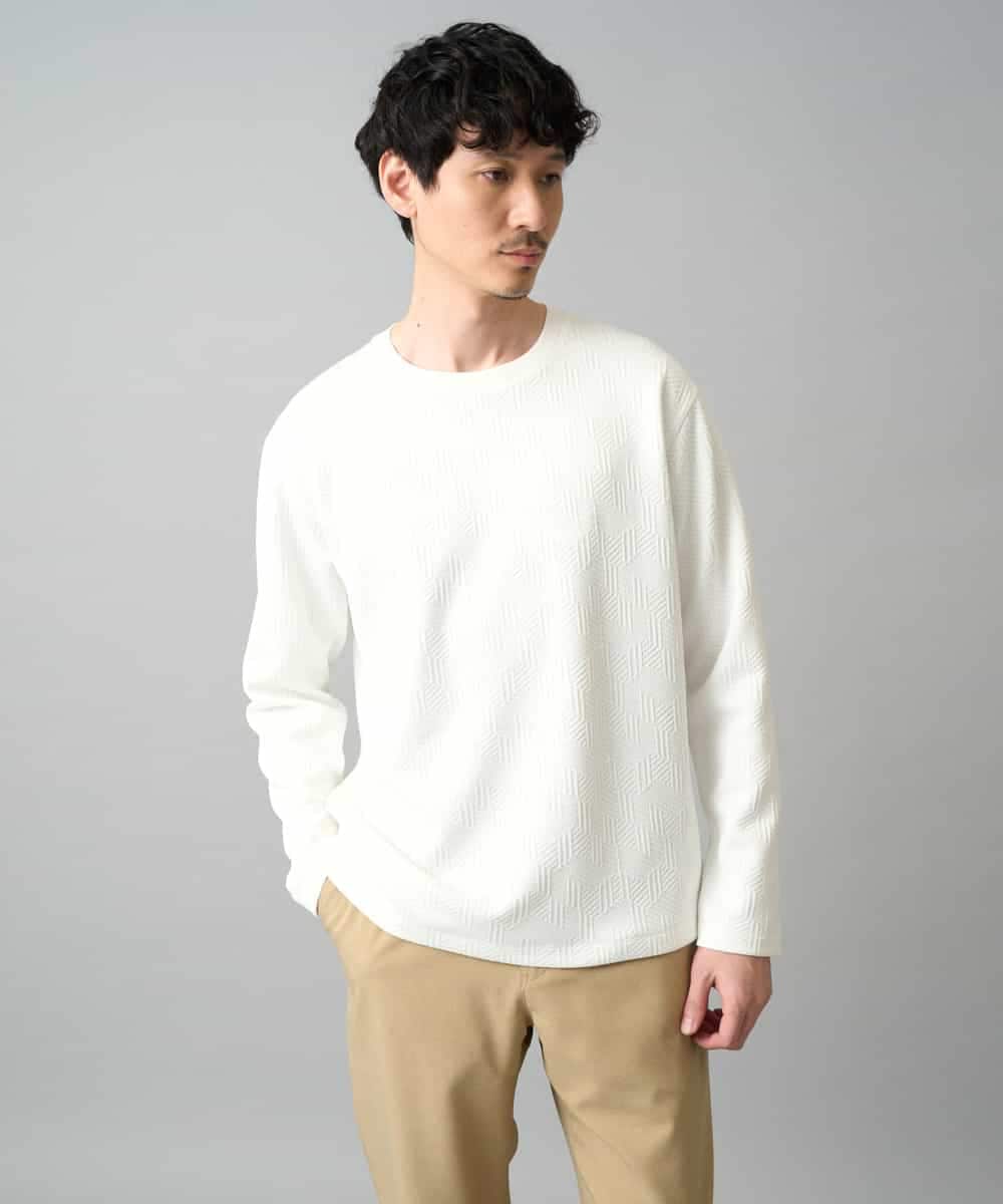 KHKED21049 a.v.v MEN(アー・ヴェ・ヴェ) 【イージーケア/洗濯機で洗える/毛玉になりにくい】キカジャガードクルーネックプルオーバー ブラック