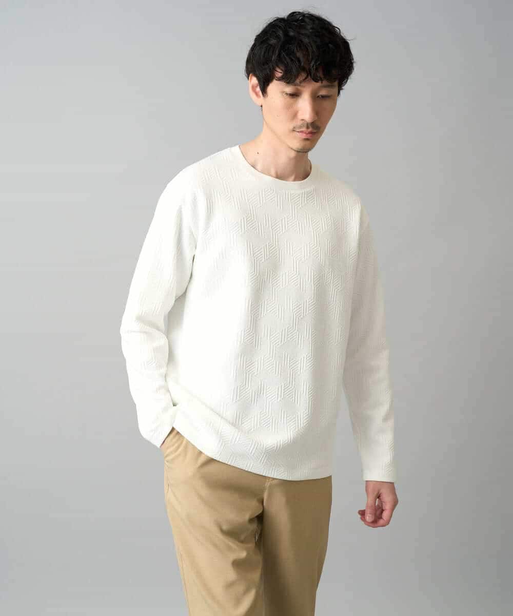 KHKED21049 a.v.v MEN(アー・ヴェ・ヴェ) 【イージーケア/洗濯機で洗える/毛玉になりにくい】キカジャガードクルーネックプルオーバー ブラック