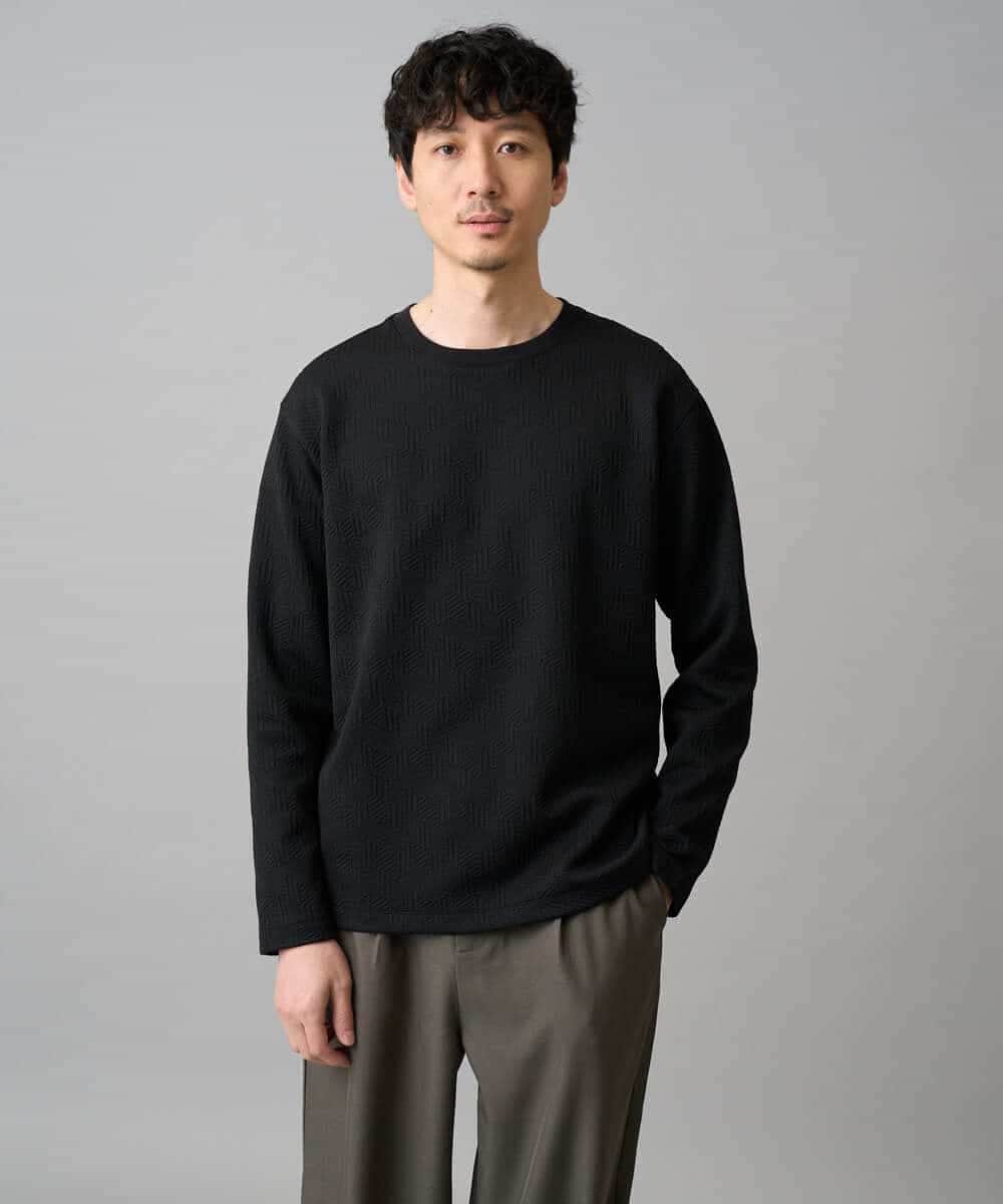 KHKED21049 a.v.v MEN(アー・ヴェ・ヴェ) 【イージーケア/洗濯機で洗える/毛玉になりにくい】キカジャガードクルーネックプルオーバー ブラック