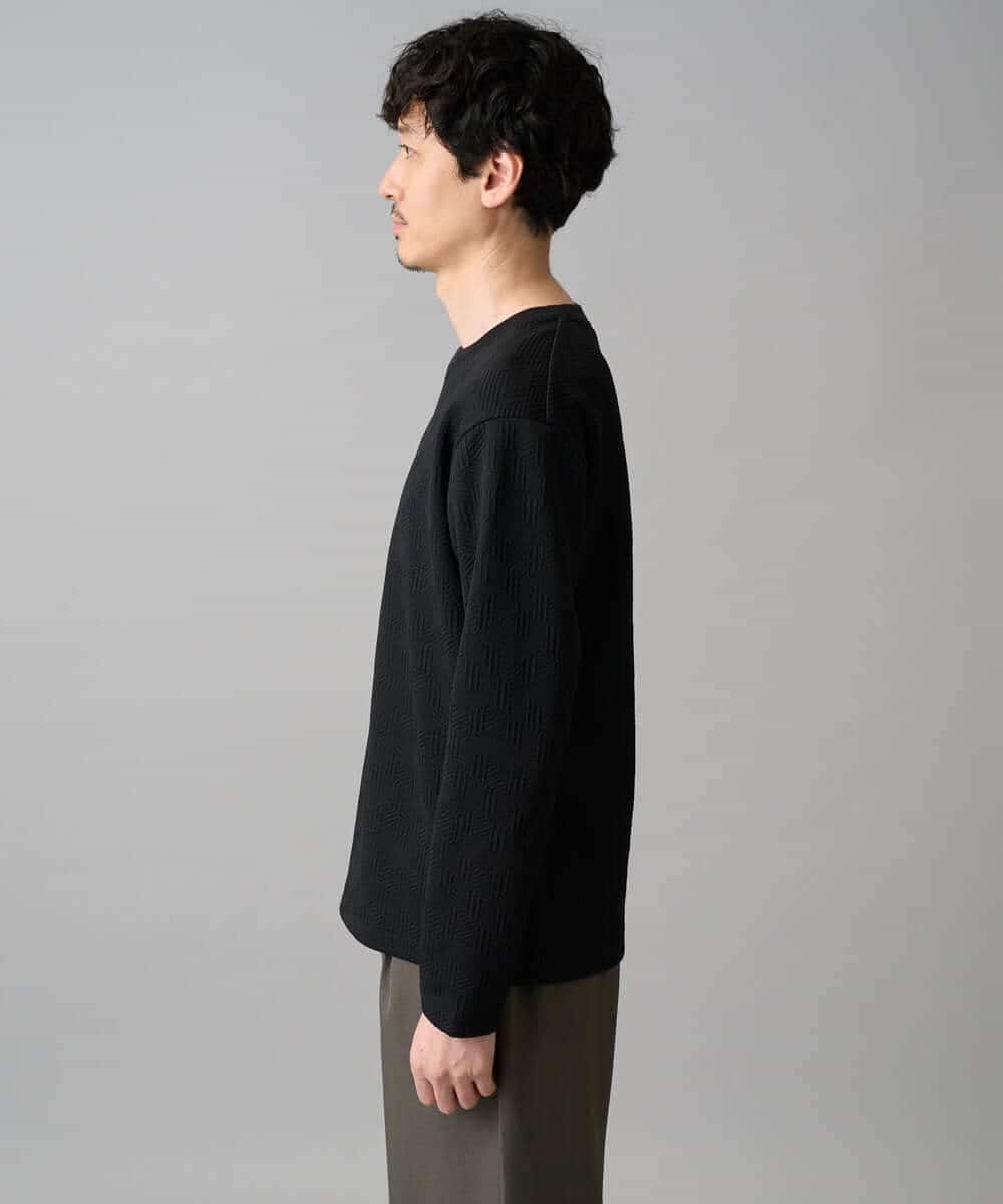 KHKED21049 a.v.v MEN(アー・ヴェ・ヴェ) 【イージーケア/洗濯機で洗える/毛玉になりにくい】キカジャガードクルーネックプルオーバー ブラック