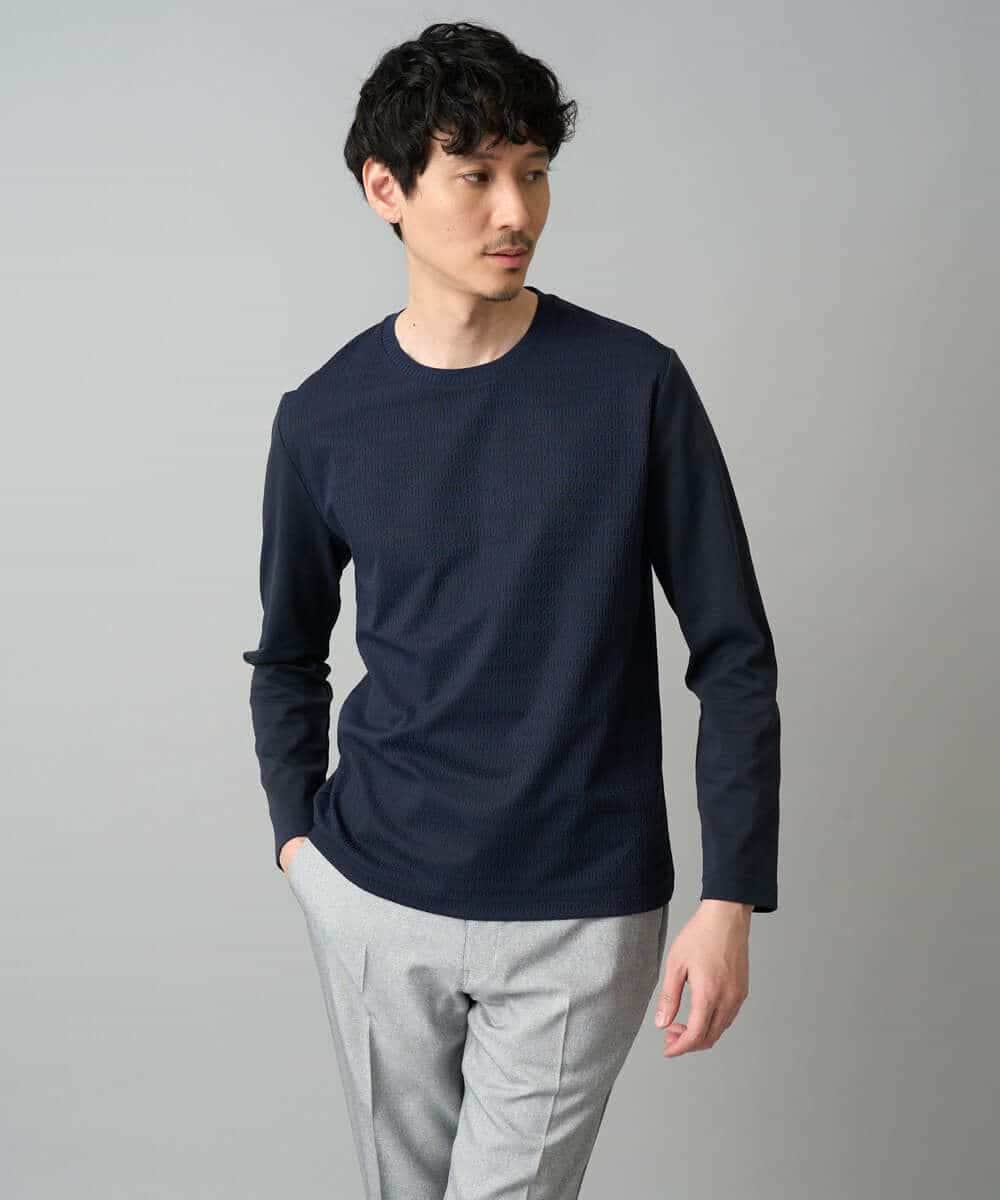 KHKED72049 a.v.v MEN(アー・ヴェ・ヴェ) 【スマート/イージーケア/洗濯機で洗える/毛玉になりにくい】オーバルジャガード ネイビー