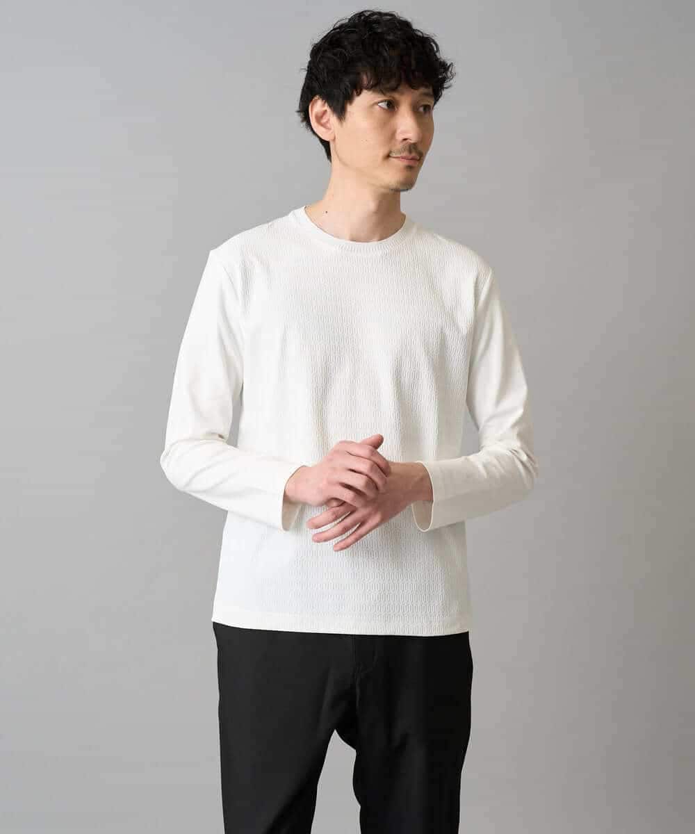 KHKED72049 a.v.v MEN(アー・ヴェ・ヴェ) 【スマート/イージーケア/洗濯機で洗える/毛玉になりにくい】オーバルジャガード ホワイト