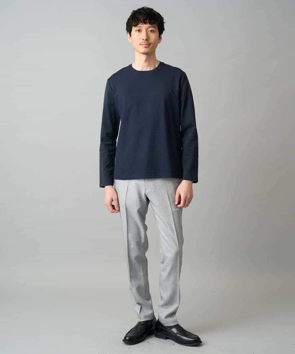 KHKED72049 a.v.v MEN(アー・ヴェ・ヴェ) 【スマート/イージーケア/洗濯機で洗える/毛玉になりにくい】オーバルジャガード ホワイト