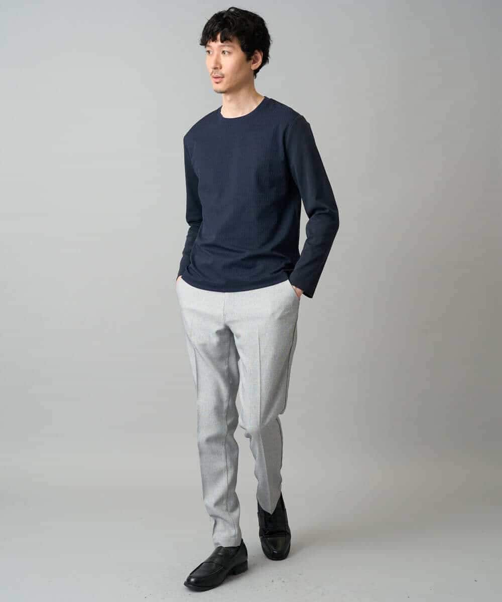 KHKED72049 a.v.v MEN(アー・ヴェ・ヴェ) 【スマート/イージーケア/洗濯機で洗える/毛玉になりにくい】オーバルジャガード ホワイト