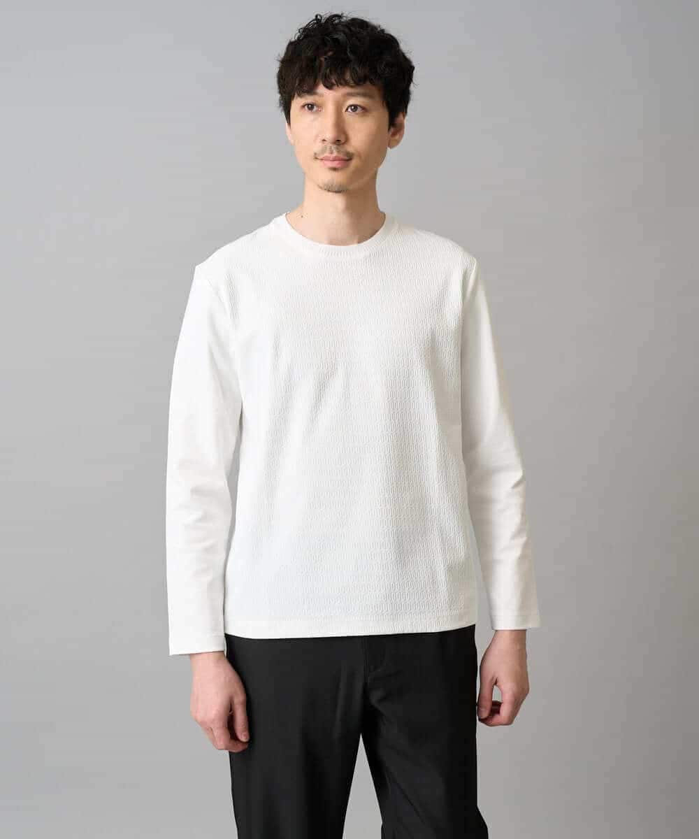 KHKED72049 a.v.v MEN(アー・ヴェ・ヴェ) 【スマート/イージーケア/洗濯機で洗える/毛玉になりにくい】オーバルジャガード ホワイト