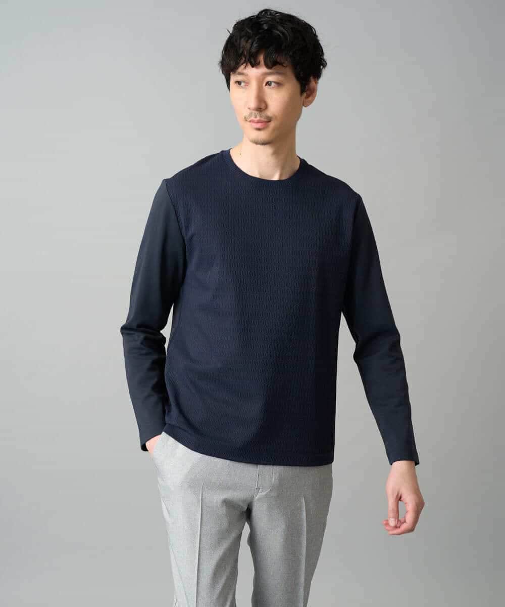 KHKED72049 a.v.v MEN(アー・ヴェ・ヴェ) 【スマート/イージーケア/洗濯機で洗える/毛玉になりにくい】オーバルジャガード ホワイト