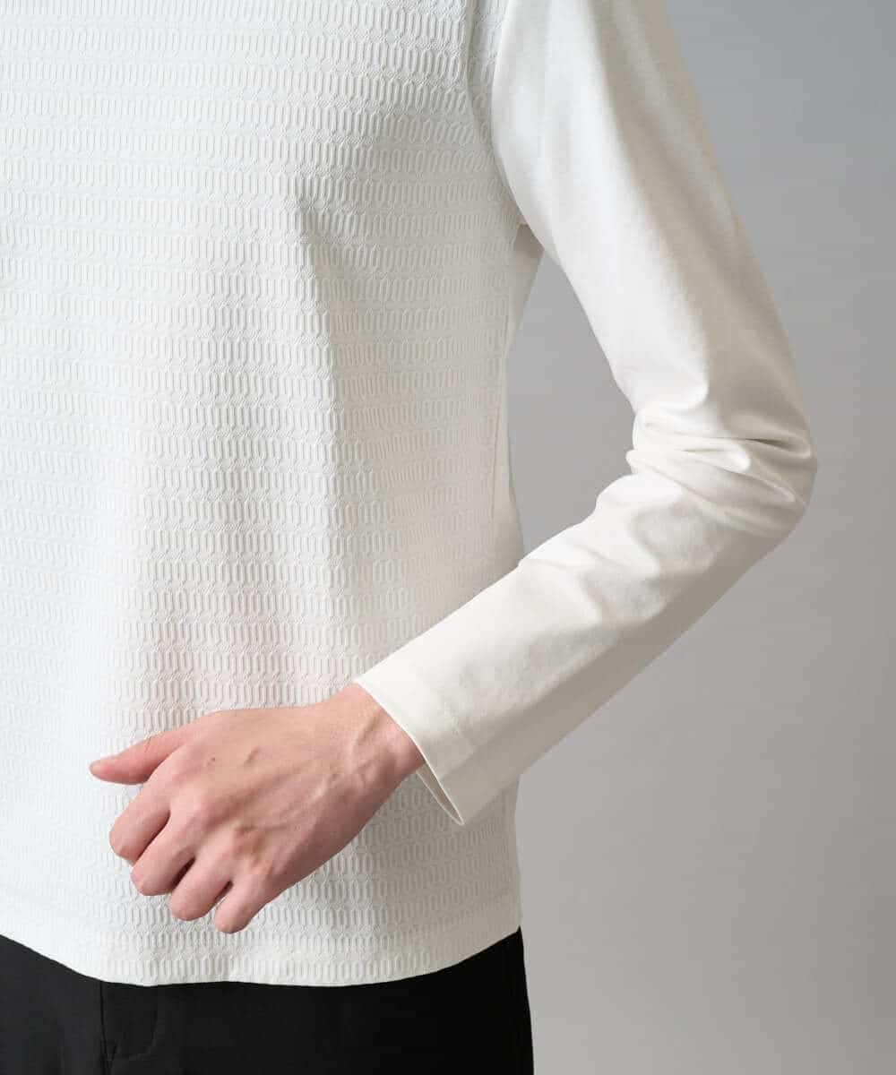 KHKED72049 a.v.v MEN(アー・ヴェ・ヴェ) 【スマート/イージーケア/洗濯機で洗える/毛玉になりにくい】オーバルジャガード ホワイト