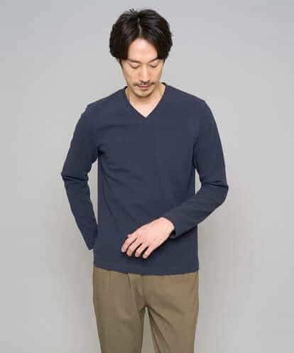 KHKED73049 a.v.v MEN 【スマート/イージーケア/洗濯機で洗える/毛玉になりにくい】アゼダブルフェイスVネックスマートTシャツ