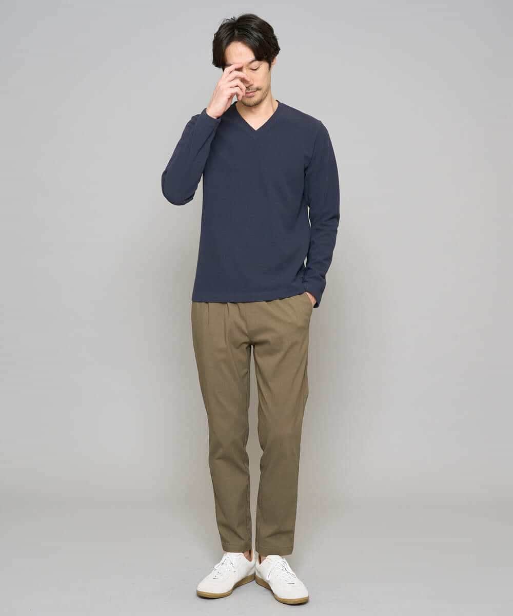 KHKED73049 a.v.v MEN(アー・ヴェ・ヴェ) 【スマート/イージーケア/洗濯機で洗える/毛玉になりにくい】アゼダブルフェイスVネックスマートTシャツ ライトグレー