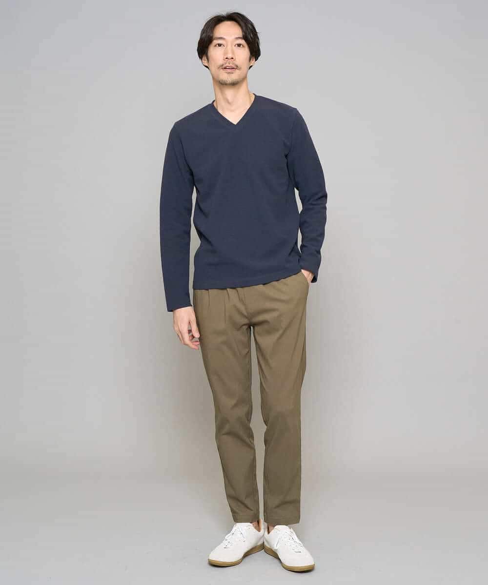 KHKED73049 a.v.v MEN(アー・ヴェ・ヴェ) 【スマート/イージーケア/洗濯機で洗える/毛玉になりにくい】アゼダブルフェイスVネックスマートTシャツ ライトグレー