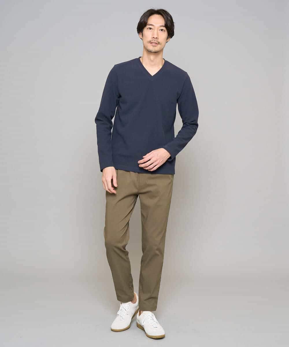 KHKED73049 a.v.v MEN(アー・ヴェ・ヴェ) 【スマート/イージーケア/洗濯機で洗える/毛玉になりにくい】アゼダブルフェイスVネックスマートTシャツ ライトグレー