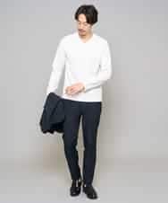 KHKED73049 a.v.v MEN(アー・ヴェ・ヴェ) 【スマート/イージーケア/洗濯機で洗える/毛玉になりにくい】アゼダブルフェイスVネックスマートTシャツ ライトグレー