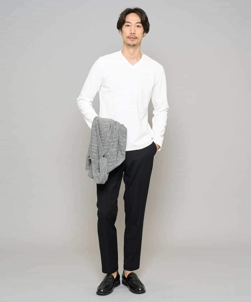 KHKED73049 a.v.v MEN(アー・ヴェ・ヴェ) 【スマート/イージーケア/洗濯機で洗える/毛玉になりにくい】アゼダブルフェイスVネックスマートTシャツ ライトグレー