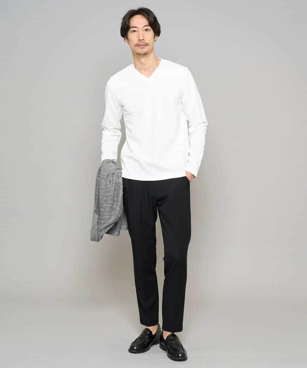 KHKED73049 a.v.v MEN(アー・ヴェ・ヴェ) 【スマート/イージーケア/洗濯機で洗える/毛玉になりにくい】アゼダブルフェイスVネックスマートTシャツ ライトグレー