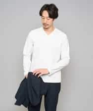 KHKED73049 a.v.v MEN(アー・ヴェ・ヴェ) 【スマート/イージーケア/洗濯機で洗える/毛玉になりにくい】アゼダブルフェイスVネックスマートTシャツ ライトグレー