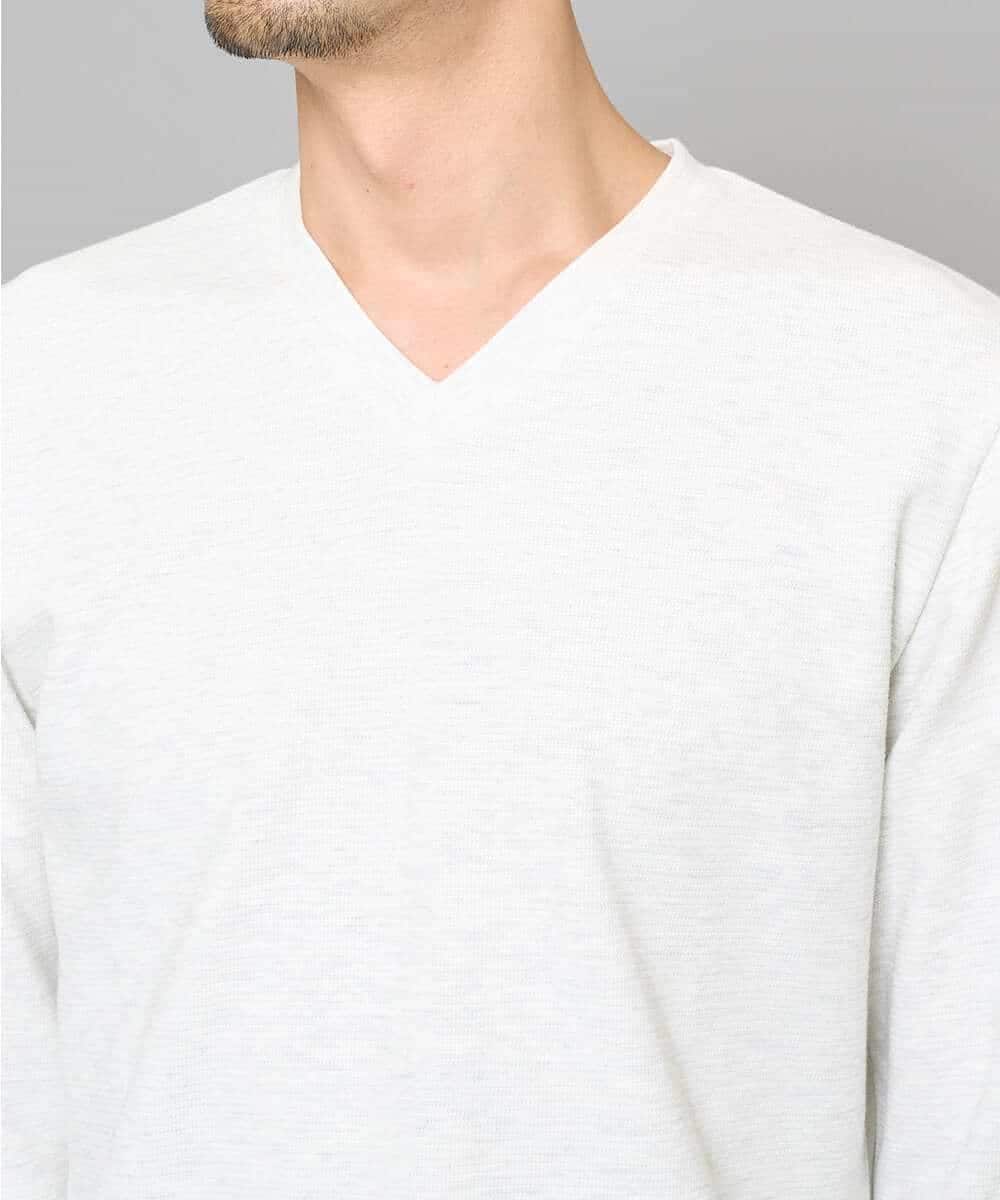 KHKED73049 a.v.v MEN(アー・ヴェ・ヴェ) 【スマート/イージーケア/洗濯機で洗える/毛玉になりにくい】アゼダブルフェイスVネックスマートTシャツ ライトグレー