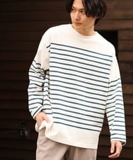 KHKES06044 a.v.v MEN(アー・ヴェ・ヴェ) ボーダーワイドシルエットカットソー(長袖） グリーン