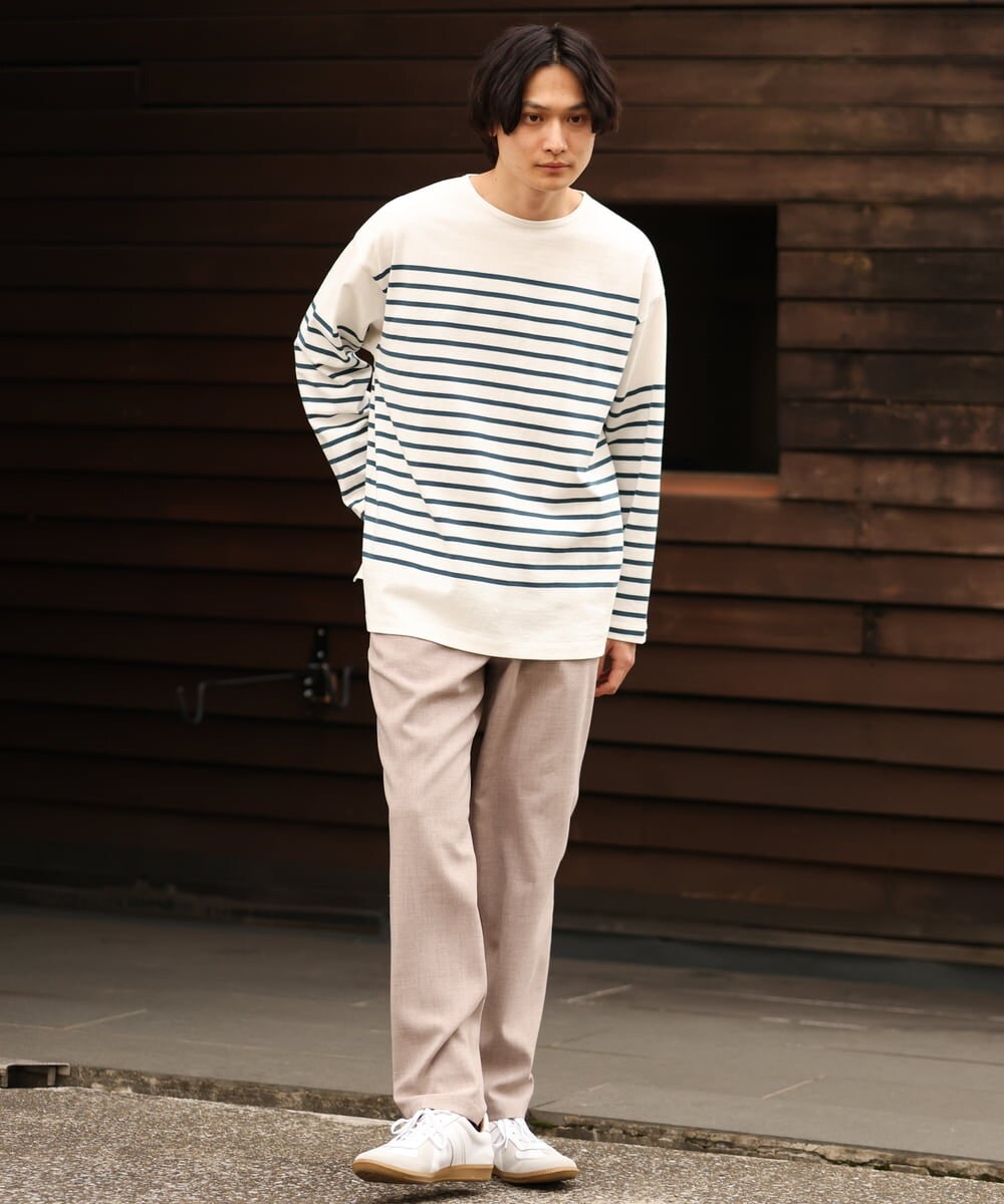 KHKES06044 a.v.v MEN(アー・ヴェ・ヴェ) ボーダーワイドシルエットカットソー(長袖） ブルー