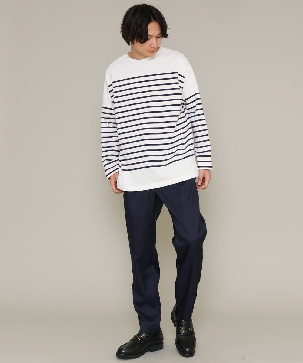 KHKES06044 a.v.v MEN(アー・ヴェ・ヴェ) ボーダーワイドシルエットカットソー(長袖） ブルー