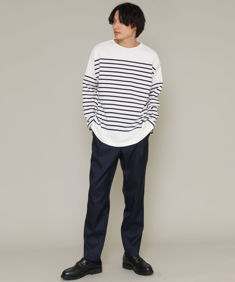 KHKES06044 a.v.v MEN(アー・ヴェ・ヴェ) ボーダーワイドシルエットカットソー(長袖） ブルー