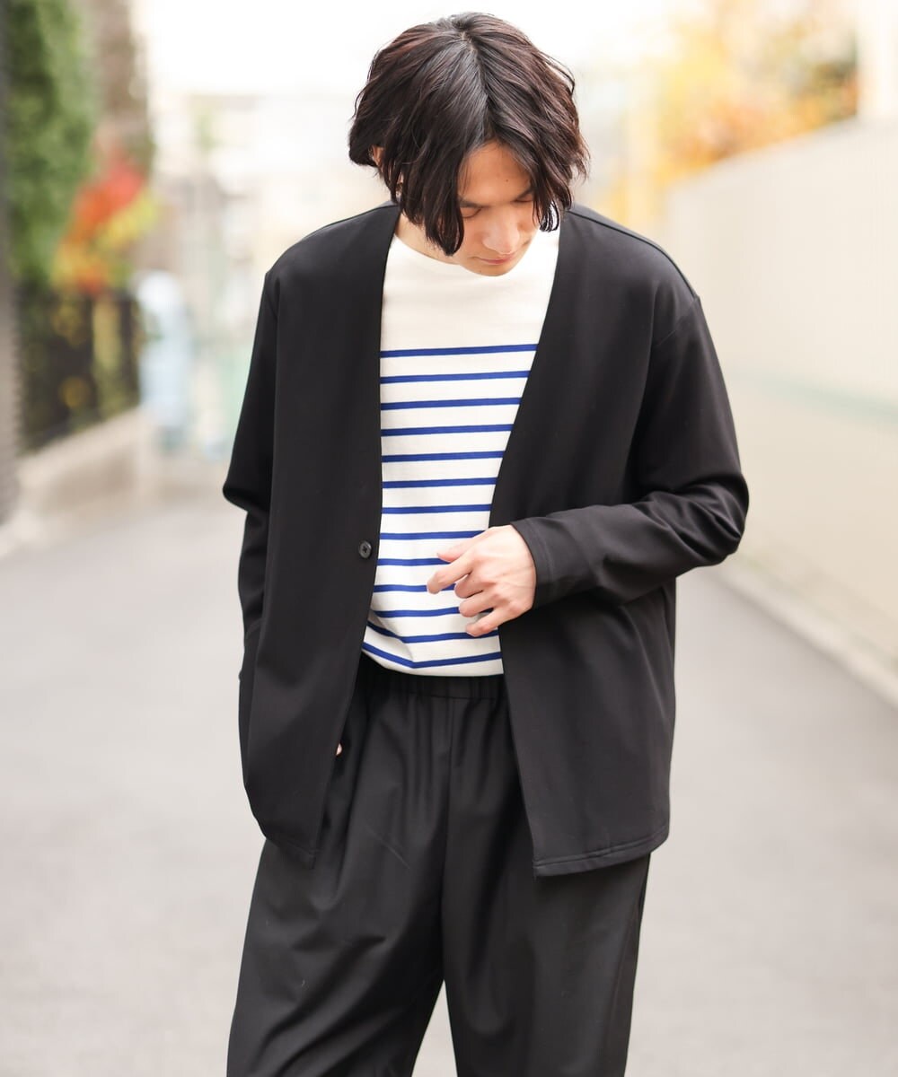 KHKES06044 a.v.v MEN(アー・ヴェ・ヴェ) ボーダーワイドシルエットカットソー(長袖） ブルー