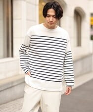 KHKES06044 a.v.v MEN(アー・ヴェ・ヴェ) ボーダーワイドシルエットカットソー(長袖） ブルー