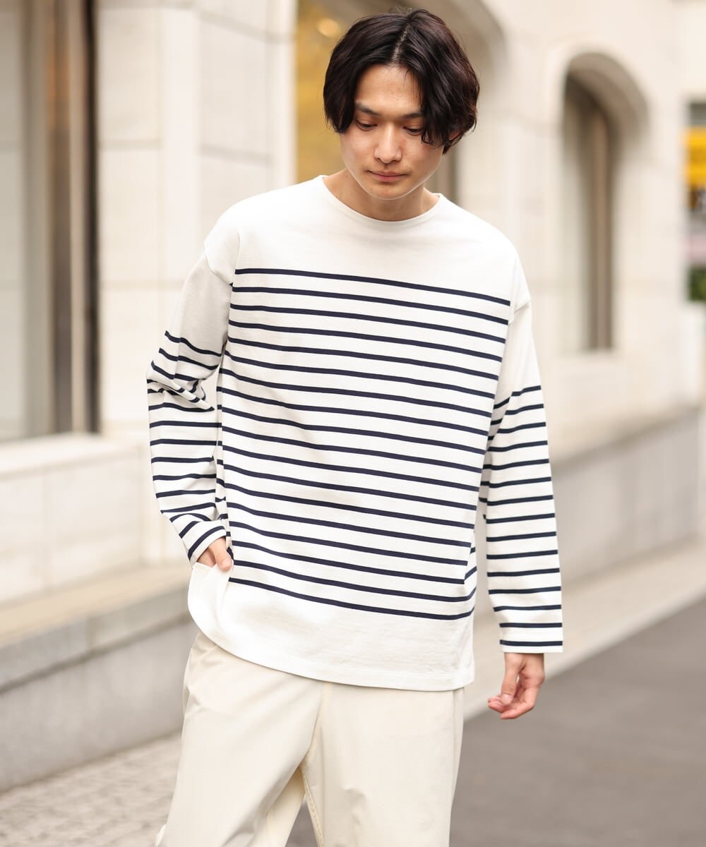 KHKES06044 a.v.v MEN(アー・ヴェ・ヴェ) ボーダーワイドシルエットカットソー(長袖） ブルー