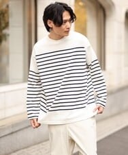 KHKES06044 a.v.v MEN(アー・ヴェ・ヴェ) ボーダーワイドシルエットカットソー(長袖） ブルー