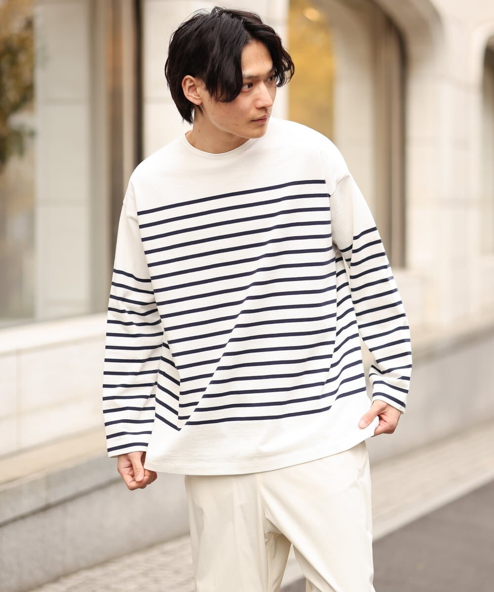 KHKES06044 a.v.v MEN(アー・ヴェ・ヴェ) ボーダーワイドシルエットカットソー(長袖） ブルー