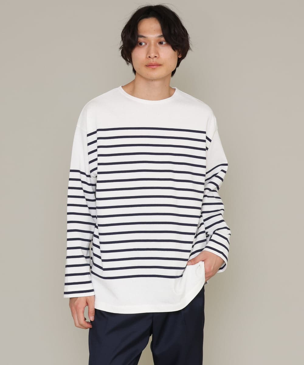 KHKES06044 a.v.v MEN(アー・ヴェ・ヴェ) ボーダーワイドシルエットカットソー(長袖） ブルー