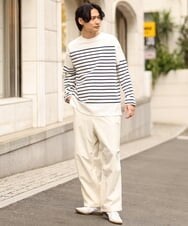 KHKES06044 a.v.v MEN(アー・ヴェ・ヴェ) ボーダーワイドシルエットカットソー(長袖） ブルー