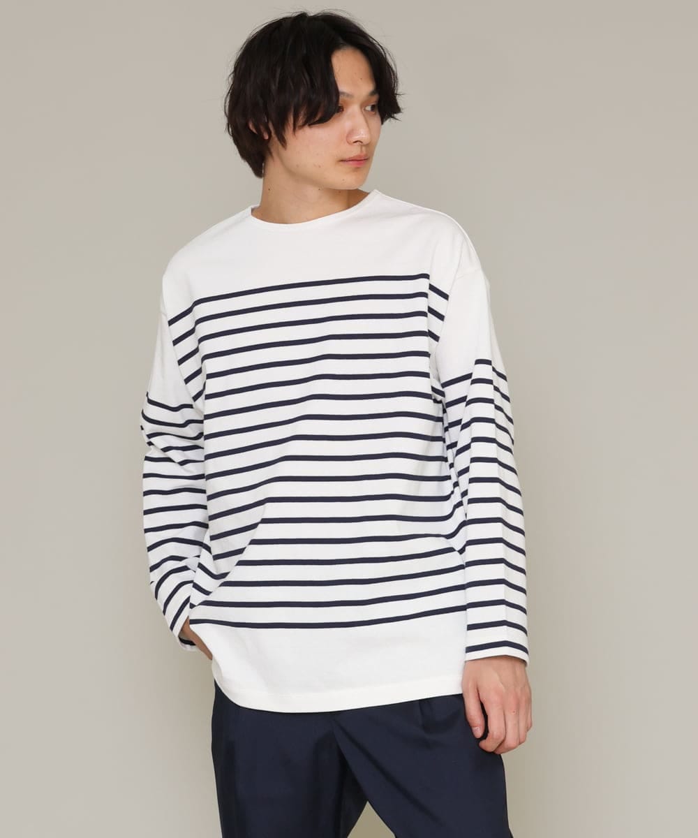 KHKES06044 a.v.v MEN(アー・ヴェ・ヴェ) ボーダーワイドシルエットカットソー(長袖） ブルー