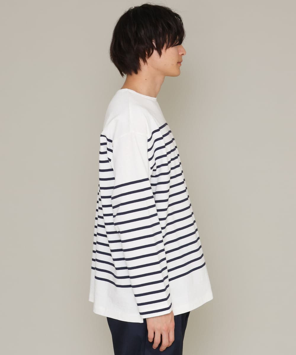 KHKES06044 a.v.v MEN(アー・ヴェ・ヴェ) ボーダーワイドシルエットカットソー(長袖） ブルー