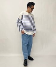 KHKES06044 a.v.v MEN(アー・ヴェ・ヴェ) ボーダーワイドシルエットカットソー(長袖） ブルー