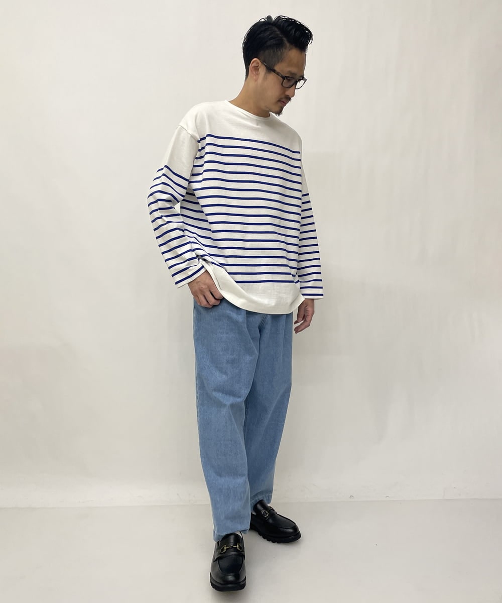 KHKES06044 a.v.v MEN(アー・ヴェ・ヴェ) ボーダーワイドシルエットカットソー(長袖） ブルー