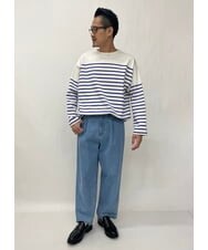 KHKES06044 a.v.v MEN(アー・ヴェ・ヴェ) ボーダーワイドシルエットカットソー(長袖） ブルー