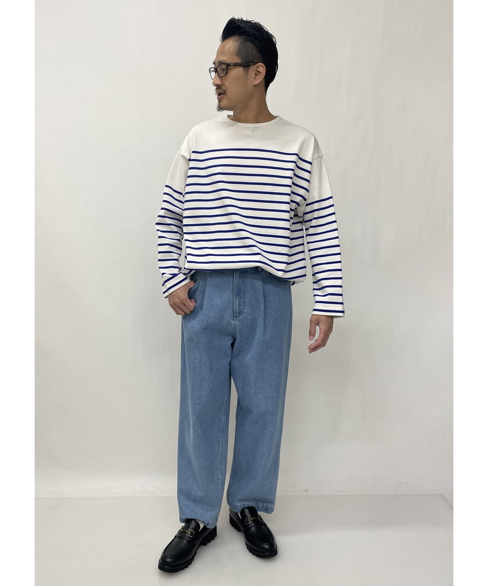 KHKES06044 a.v.v MEN(アー・ヴェ・ヴェ) ボーダーワイドシルエットカットソー(長袖） ブルー