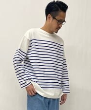 KHKES06044 a.v.v MEN(アー・ヴェ・ヴェ) ボーダーワイドシルエットカットソー(長袖） ブルー
