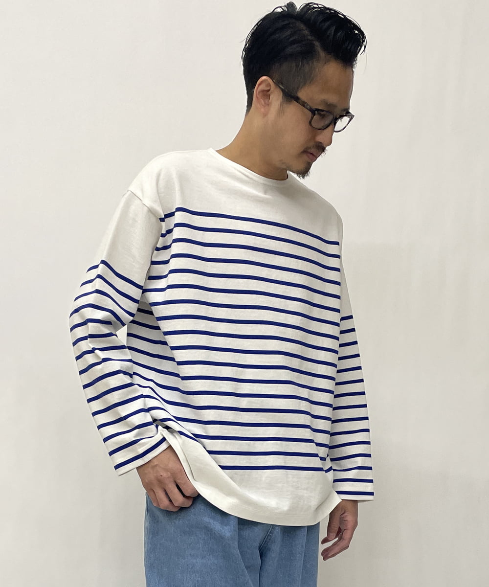 KHKES06044 a.v.v MEN(アー・ヴェ・ヴェ) ボーダーワイドシルエットカットソー(長袖） ブルー