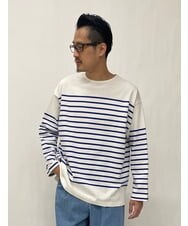 KHKES06044 a.v.v MEN(アー・ヴェ・ヴェ) ボーダーワイドシルエットカットソー(長袖） ブルー