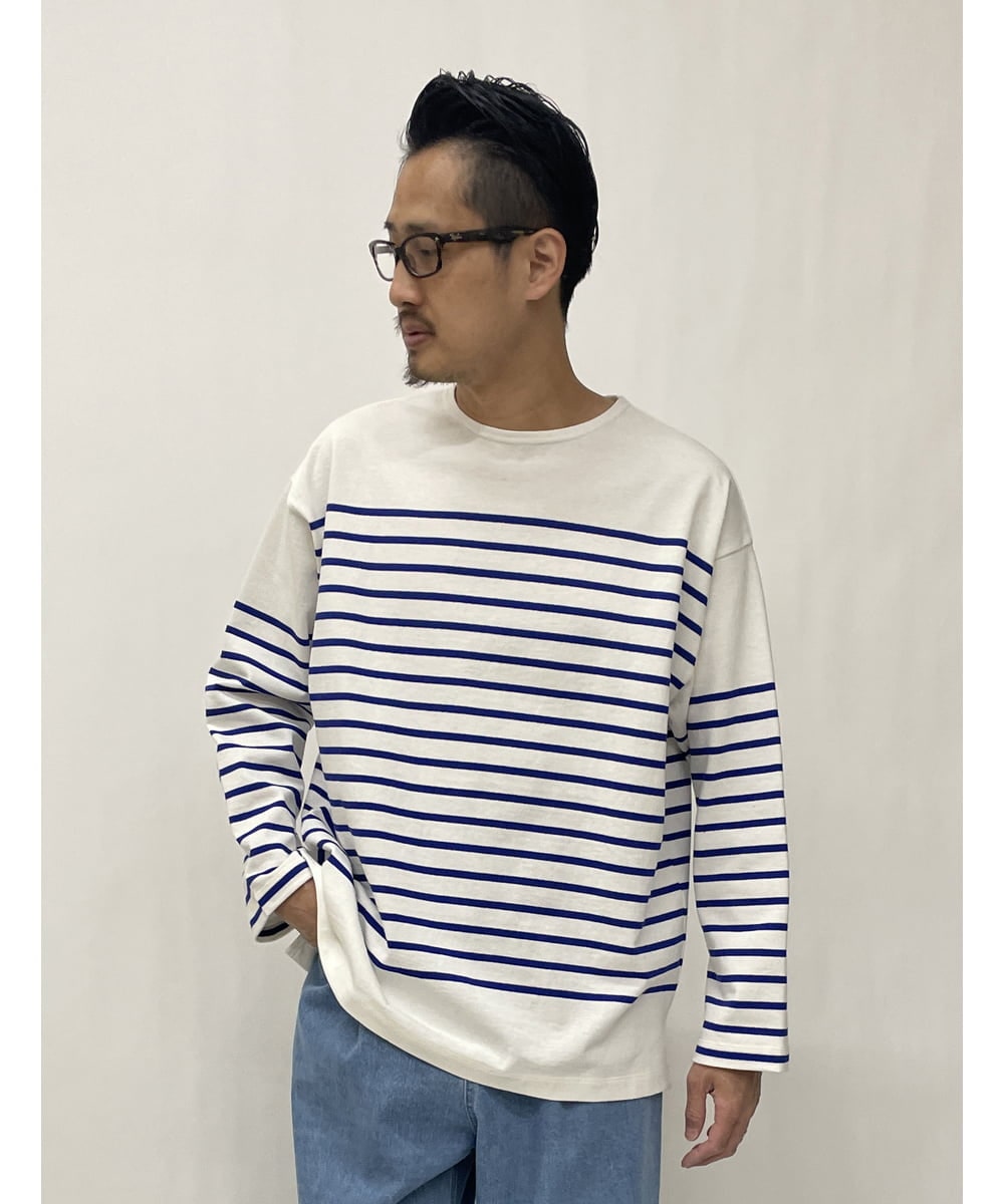 KHKES06044 a.v.v MEN(アー・ヴェ・ヴェ) ボーダーワイドシルエットカットソー(長袖） ブルー