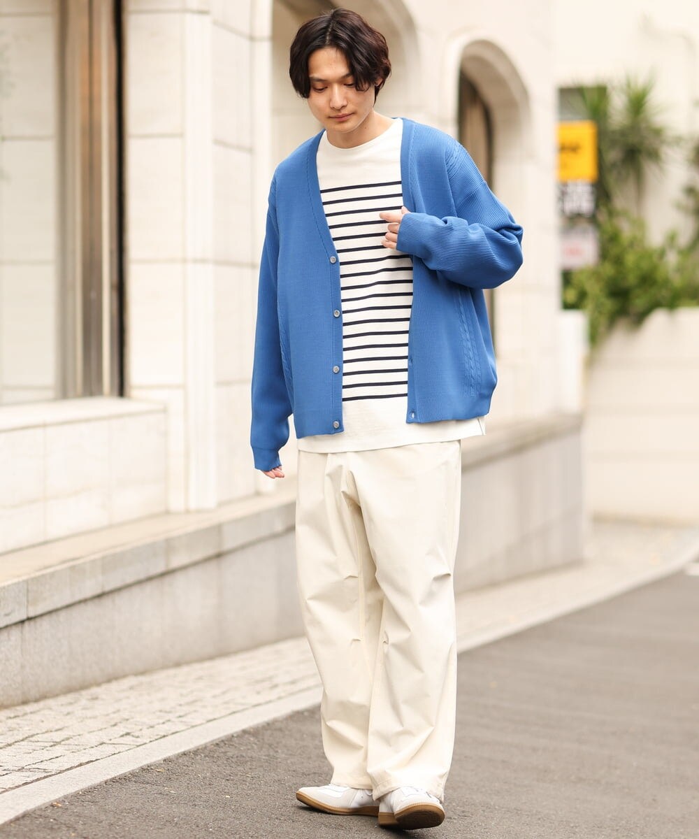 KHKES06044 a.v.v MEN(アー・ヴェ・ヴェ) ボーダーワイドシルエットカットソー(長袖） ブルー