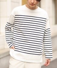 KHKES06044 a.v.v MEN(アー・ヴェ・ヴェ) ボーダーワイドシルエットカットソー(長袖） ネイビー