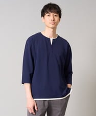 KHKFA12044 a.v.v MEN(アー・ヴェ・ヴェ) 【イージーケア/毛玉になりにくい】梨地フェイクレイヤードカットソー ネイビー