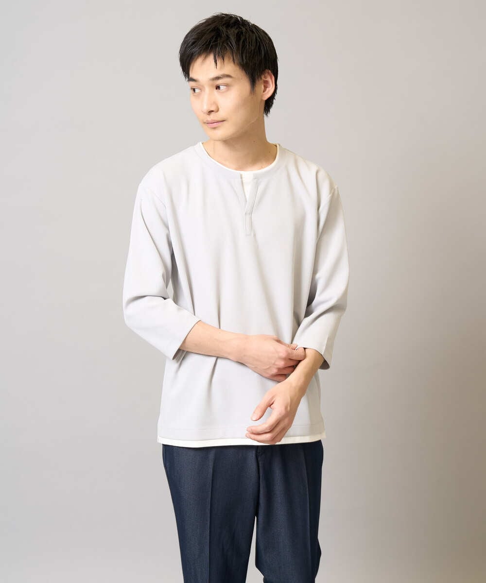 KHKFA12044 a.v.v MEN(アー・ヴェ・ヴェ) 【イージーケア/毛玉になりにくい】梨地フェイクレイヤードカットソー ライトグレー